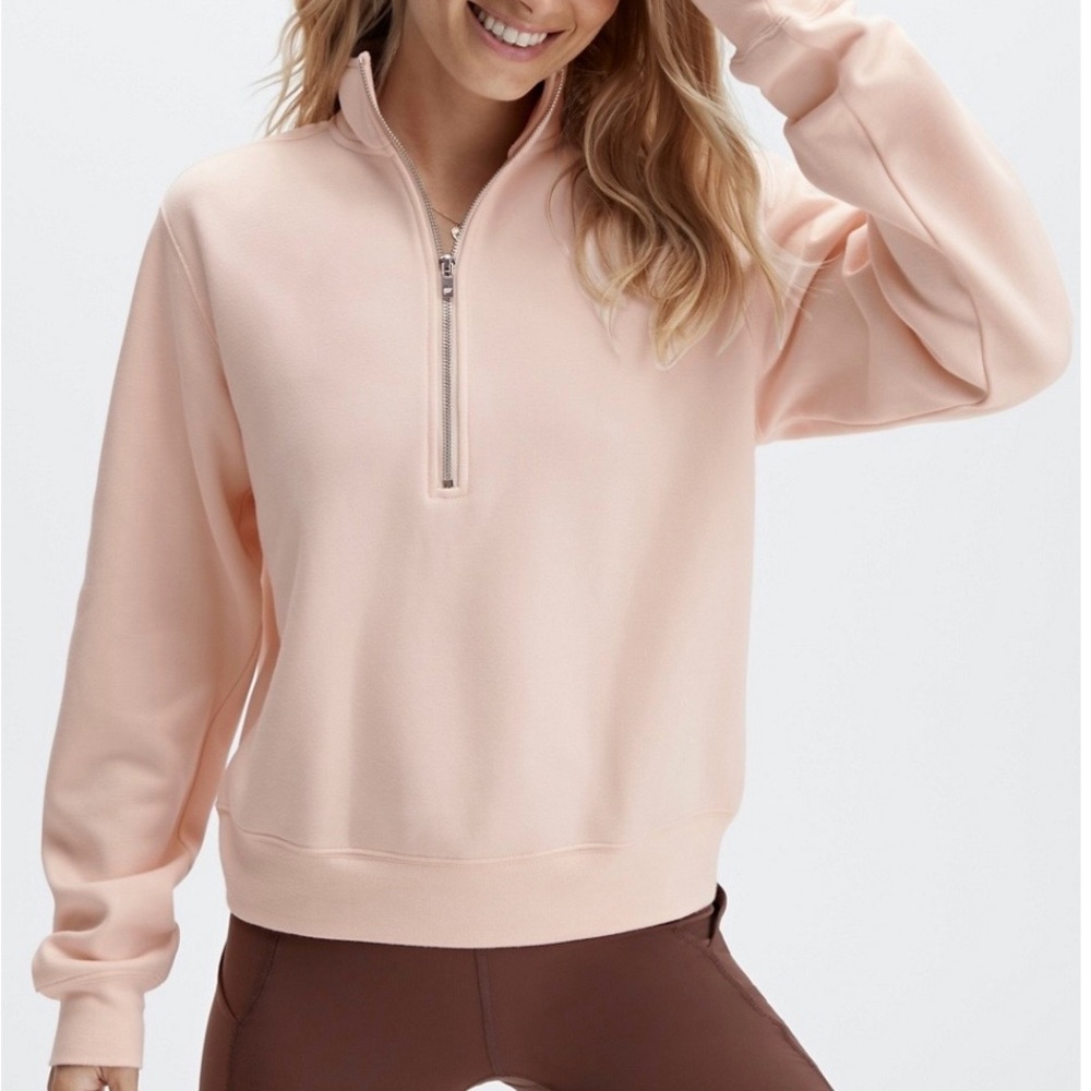 Fabletics Women XL Quarter Zip Sweatshirt Crop Fit Light Pink